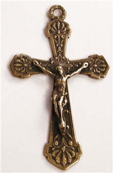 Flowers Crucifix 2 1/8" - Catholic religious rosary parts in authentic antique and vintage styles with amazing detail. Large collection of crucifixes, centerpieces, and heirloom medals made by hand in true bronze and .925 sterling silver.
