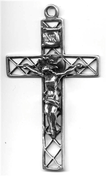 Open Work Crucifix 2 1/2" - Catholic religious medals and cross necklaces and in authentic antique and vintage styles with amazing detail. Big collection of crosses, medals and a variety of chains  in sterling silver and bronze.