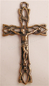 Trellis Crucifix 2 1/4" - Catholic religious medals and cross necklaces and in authentic antique and vintage styles with amazing detail. Big collection of crosses, medals and a variety of chains  in sterling silver and bronze.