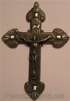 Elegant Old Crucifix 2 1/4" - Catholic religious medals and cross necklaces and in authentic antique and vintage styles with amazing detail. Big collection of crosses, medals and a variety of chains in sterling silver and bronze.