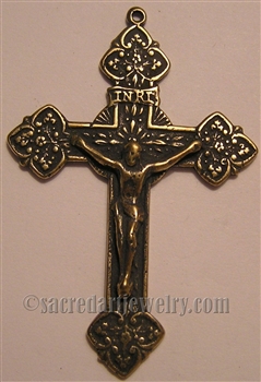 Flowers Crucifix 2 1/4" - Catholic religious medals and cross necklaces and in authentic antique and vintage styles with amazing detail. Big collection of crosses, medals and a variety of chains in sterling silver true bronze.