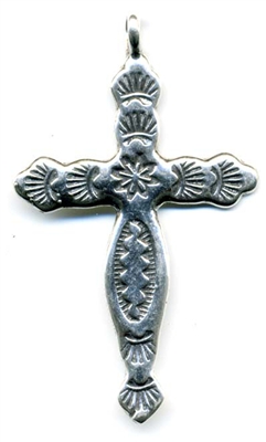 Southwestern Sterling Silver Cross 2" - Catholic religious rosary parts in authentic antique and vintage styles with amazing detail. Large collection of crucifixes, centerpieces, and heirloom medals made by hand in true bronze and .925 sterling silver.