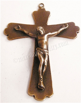 Simple Trinity Crucifix 2" - Catholic religious rosary parts in authentic antique and vintage styles with amazing detail. Large collection of crucifixes, centerpieces, and heirloom medals made by hand in California, US. Available in true bronze and .925 s