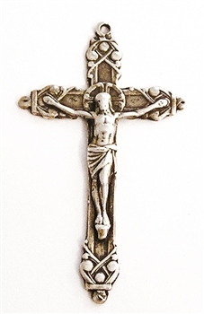 Elegant Crucifix 1 3/4" - Catholic religious rosary parts in authentic antique and vintage styles with amazing detail. Large collection of crucifixes, centerpieces, and heirloom medals made by hand in true bronze and .925 sterling silver.