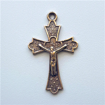 1 1/2" Crucifix, Little Fleur de Lis  - Catholic cross pendants and crucifixes in authentic antique and vintage styles with amazing detail. Large collection of crucifixes, centerpieces, and heirloom medals made by hand in Cali