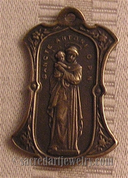 St Anthony Medal with Jesus & Mary 1 1/4" - Catholic religious medals in authentic antique and vintage styles with amazing detail. Large collection of heirloom pieces made by hand in California, US. Available in sterling silver and bronze.