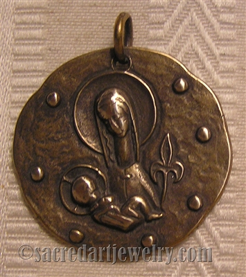 Blessed Mother Medal 1 1/4" - Catholic religious medals in authentic antique and vintage styles with amazing detail. Large collection of heirloom pieces made by hand in California, US. Available in true bronze and sterling silver.