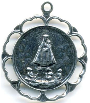 Our Lady of Charity Medal 1 1/2" - Catholic religious medals in authentic antique and vintage styles with amazing detail. Large collection of heirloom pieces made by hand in California, US. Available in sterling silver and true bronze.