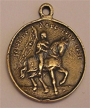 Joan of Arc Medal on Horseback 1" - Catholic religious medals in authentic antique and vintage styles with amazing detail. Large collection of heirloom pieces made by hand in California, US. Available in sterling silver and true bronze