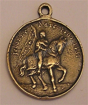 Joan of Arc Medal on Horseback 1" - Catholic religious medals in authentic antique and vintage styles with amazing detail. Large collection of heirloom pieces made by hand in California, US. Available in sterling silver and true bronze