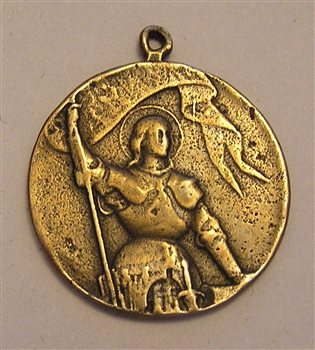 Joan of Arc Medal of Victory 1 1/4" - Catholic religious medals in authentic antique and vintage styles with amazing detail. Large collection of heirloom pieces made by hand in California, US. Available in sterling silver and true bronze