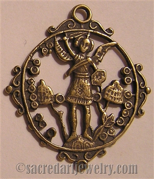 St Michael Medallion 2 5/8" is part of our collection of Catholic religious medals in authentic antique and vintage styles with amazing detail. Large collection of heirloom pieces made by hand in California, US.