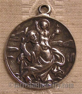 St Christopher Medal Our Lady of the Road 1 1/8" - Catholic religious medals in authentic antique and vintage styles with amazing detail. Large collection of heirloom pieces made by hand in California, US. Available in true bronze and sterling silver