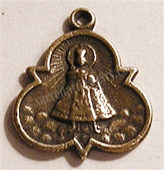 Infant of Prague Medal 5/8" - Catholic religious medals in authentic antique and vintage styles with amazing detail. Large collection of heirloom pieces made by hand in California, US. Available in true bronze and sterling silver
