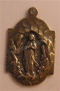 Our Lady of Lourdes Medal 1" - Catholic religious medals in authentic antique and vintage styles with amazing detail. Large collection of heirloom pieces made by hand in California, US. Available in true bronze and sterling silver
