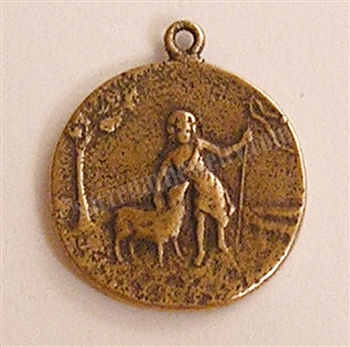 Jesus The Little Shepherd Medal 3/4" - Catholic religious medals in authentic antique and vintage styles with amazing detail. Large collection of heirloom pieces made by hand in California, US. Available in true bronze and sterling silver