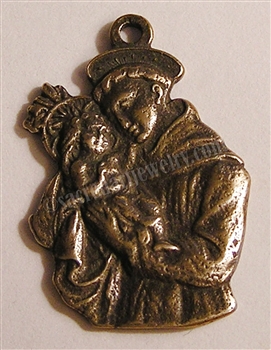 Saint Anthony Medal 1 1/4" - Catholic religious medals in authentic antique and vintage styles with amazing detail. Large collection of heirloom pieces made by hand in California, US. Available in true bronze and sterling silver