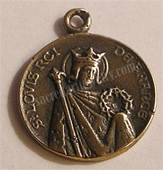 Saint Louis Medal 3/4" - Catholic religious medals in authentic antique and vintage styles with amazing detail. Large collection of heirloom pieces made by hand in California, US. Available in true bronze and sterling silver