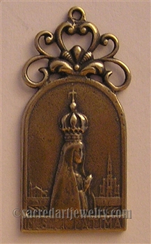 Our Lady of Fatima Medal 1 3/4" - Catholic religious medals in authentic antique and vintage styles with amazing detail. Large collection of heirloom pieces made by hand in California, US. Available in true bronze and sterling silver