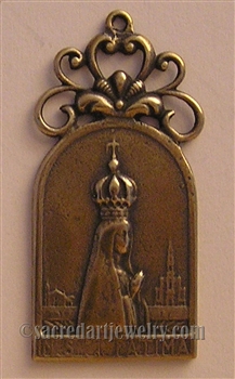 Our Lady of Fatima Medal 1 3/4" - Catholic religious medals in authentic antique and vintage styles with amazing detail. Large collection of heirloom pieces made by hand in California, US. Available in true bronze and sterling silver