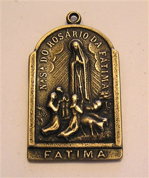 Our Lady of Fatima, St Christopher Medal 1 1/2" - Catholic religious medals in authentic antique and vintage styles with amazing detail. Large collection of heirloom pieces made by hand in California, US. Available in true bronze and sterling silver.