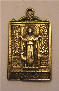 Saint Agnes Medal 1" - Catholic religious medals in authentic antique and vintage styles with amazing detail. Large collection of heirloom pieces made by hand in California, US. Available in true bronze and sterling silver