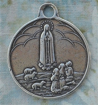 Our Lady of Fatima Medal, World Peace 1 3/8"- Catholic religious medals in authentic antique and vintage styles with amazing detail. Large collection of heirloom pieces made by hand in California, US. Available in true bronze and sterling silver.