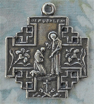 St Francis Jerusalem Cross Medal 1 1/8" - Catholic religious medals in authentic antique and vintage styles with amazing detail. Large collection of heirloom pieces made by hand in California, US. Available in true bronze and sterling silver