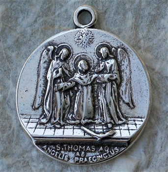 St Thomas Aquinas Medal 1" - Catholic religious medals in authentic antique and vintage styles with amazing detail. Large collection of heirloom pieces made by hand in California, US. Available in true bronze and sterling silver