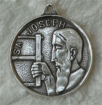 Saint Joseph Pendant 7/8"  - Catholic religious medals in authentic antique and vintage styles with amazing detail. Large collection of heirloom pieces made by hand in California, US. Available in true bronze and sterling silver