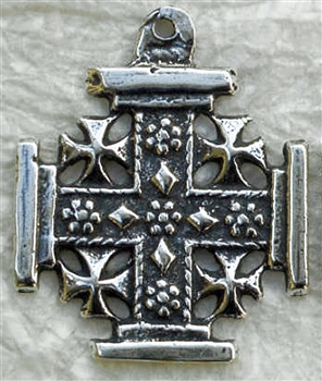 Jerusalem Cross Pendant 1 1/16" - Catholic religious medals in authentic antique and vintage styles with amazing detail. Large collection of heirloom pieces made by hand in California, US. Available in true bronze and sterling silver
