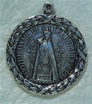 Our Lady of Notre Dame Medal 1 1/16" - Catholic religious medals in authentic antique and vintage styles with amazing detail. Large collection of heirloom pieces made by hand in California, US. Available in true bronze and sterling silver