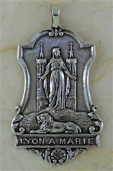 Our Lady of Notre Dame Medal 1" - Catholic religious medals in authentic antique and vintage styles with amazing detail. Large collection of heirloom pieces made by hand in California, US. Available in true bronze and sterling silver