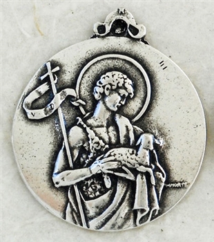 St John the Baptist Medal 7/8" - Catholic religious medals in authentic antique and vintage styles with amazing detail. Large collection of heirloom pieces made by hand in California, US. Available in true bronze and sterling silver