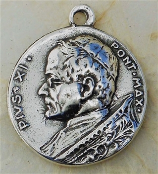 Pope Pius XI Medal 7/8" - Catholic religious medals and medallions in authentic antique and vintage styles with amazing detail. Large collection of heirloom pieces made by hand in California, US. Available in true bronze and sterling silver.
