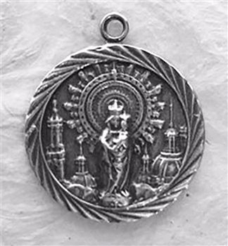 Our Lady of the Pillar Medal 7/8" - Catholic religious medals and medallions in authentic antique and vintage styles with amazing detail. Large collection of heirloom pieces made by hand in California, US. Available in true bronze and sterling silver.