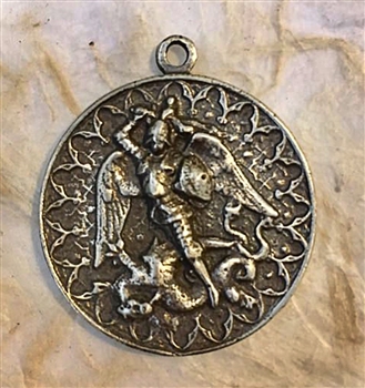Medal of St Michael - Catholic religious angel medallions in authentic antique and vintage styles with amazing detail. Large collection of heirloom pendants for your necklace or to use as a charm on a bracelet, in true bronze and sterling silver.