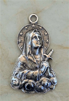 Virgin Mary with Star Studded Halo Medal 1" - Catholic religious medals in authentic antique and vintage styles with amazing detail. Large collection of heirloom pieces made by hand in California, US. Available in true bronze and sterling silver.