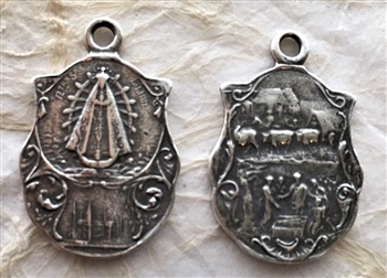 Our Lady of Lujan Medal 1 1/8" - Catholic religious medals in authentic antique and vintage styles with amazing detail. Large collection of heirloom pieces made by hand in California, US. Available in true bronze and sterling silver.