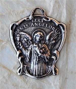 Behold the Bread of Angels, 7/8- Catholic religious medals in authentic antique and vintage styles with amazing detail. Large collection of heirloom pieces made by hand in California, US. Available