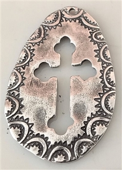 Concho with Cross open work Medallion 2" - Catholic religious medals in authentic antique and vintage styles with amazing detail. Large collection of heirloom pieces made by hand in California, US. Available in sterling silver.