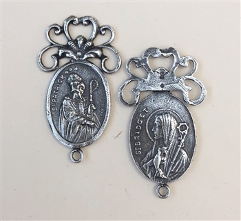 St. Patrick, St. Bridget 1-1/4 Medal - Catholic religious medals in authentic antique and vintage styles with amazing detail. Large collection of heirloom pieces made by hand in California, US. Available in true bronze and sterling silver