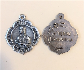 Catherine Tekawitha, Lily of the Mohawks, New York and Canada Medal - Catholic religious medals in authentic antique and vintage styles with amazing detail. Large collection of heirloom pieces made by hand in California, US. Available in sterling sil