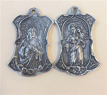 Mary and Infant Jesus/Sacred Heart MEDAL 1-3/8 - Catholic religious medals in authentic antique and vintage styles with amazing detail. Large collection of heirloom pieces made by hand in California, US. Available in true bronze and sterling silver.