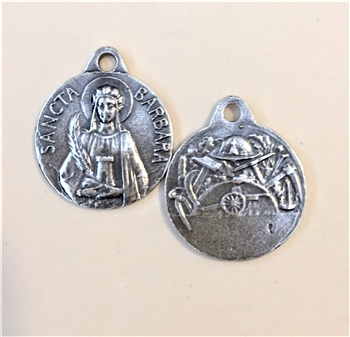 St. Barbara, Patron of Fire Fighters and Soldiers 7/8" Medal - Charms and pendants in authentic antique and vintage styles with amazing detail. Large collection of heirloom pieces made by hand in California, US. Available in sterling silver or true bronze
