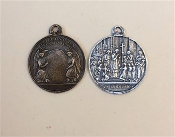 First Communion 1 Medal - Catholic religious medals in authentic antique and vintage styles with amazing detail. Large collection of heirloom pieces made by hand in California, US. Available in true bronze and sterling silver.