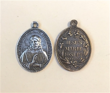 Jesus, Mary, and Joseph, two sided. 1-1/4 Medal - Catholic religious medals in authentic antique and vintage styles with amazing detail. Large collection of heirloom pieces made by hand in California, US. Available in true bronze and sterling silver.