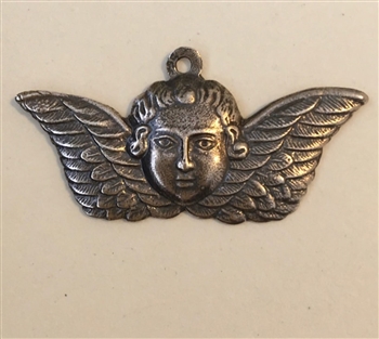 Serious Angel 7/8 Bronze Only- Catholic religious medals in authentic antique and vintage styles with amazing detail. Large collection of heirloom pieces made by hand in California, US. Available in sterling silver and true bronze.