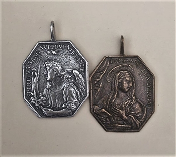 Mary & John Crucifix Medal 2" - Catholic religious medals in authentic antique and vintage styles with amazing detail. Large collection of heirloom pieces made by hand in California, US. Available in true bronze and sterling silver
