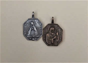 Our Lady of Solitude/St. Francis of Paola, 18th Century. 1-1/8 Medal- Catholic religious medals in authentic antique and vintage styles with amazing detail. Large collection of heirloom pieces made by hand in California, US. Available in true bronze and s